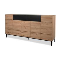 SIDEBOARD Eiche Artisan, schwarz 180 cm, Kommode 5-türig, viel Stauraum - Schwarz/Eiche Artisan, Holzwerkstoff (180/90/42cm) - Furn.Design