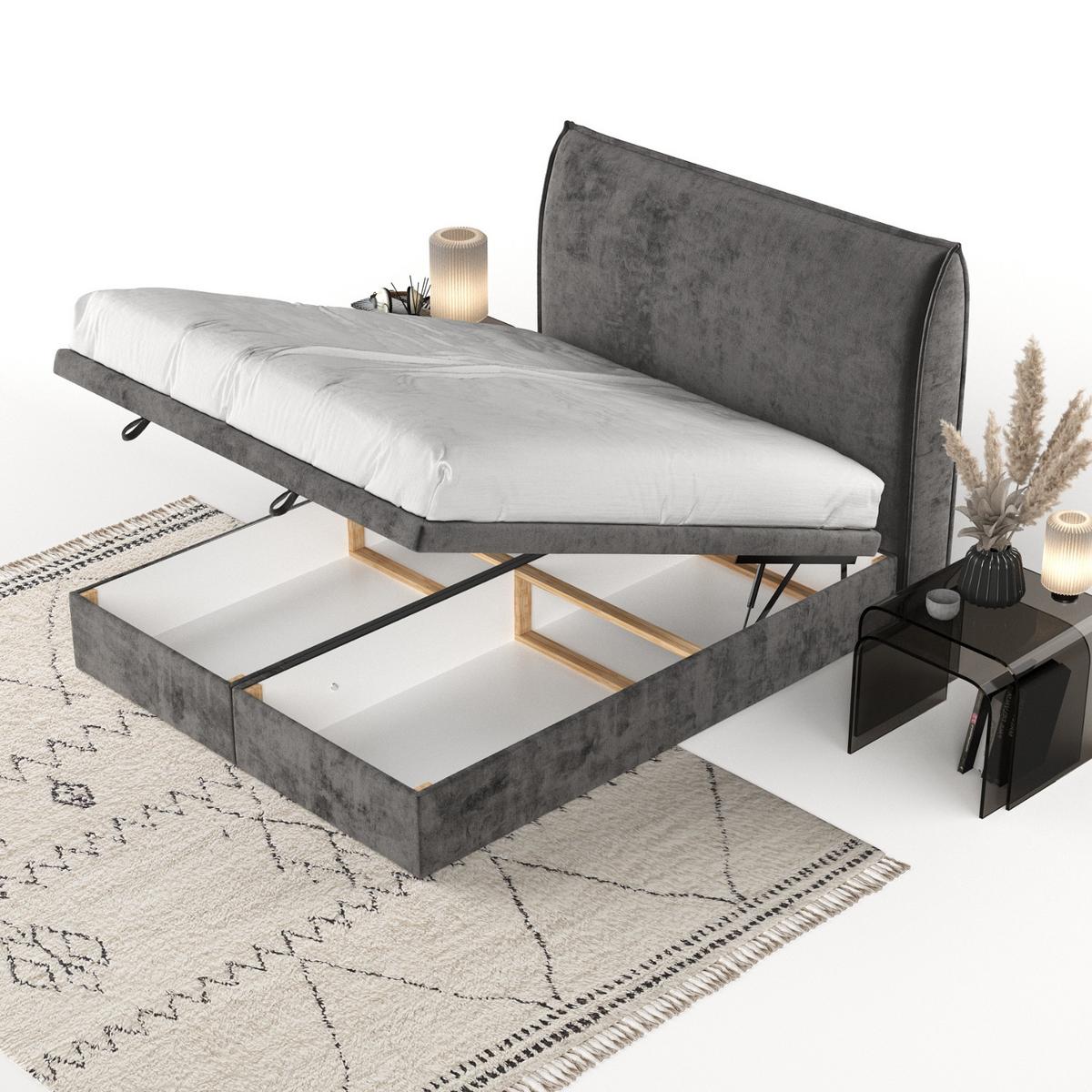 POLSTERBETT Tuvalu mit Stauraum 200/200 cm Stahl im Lotta Stoff - Graphitfarben/Schwarz, Holz/Holzwerkstoff (200/200cm) - AltaBeds
