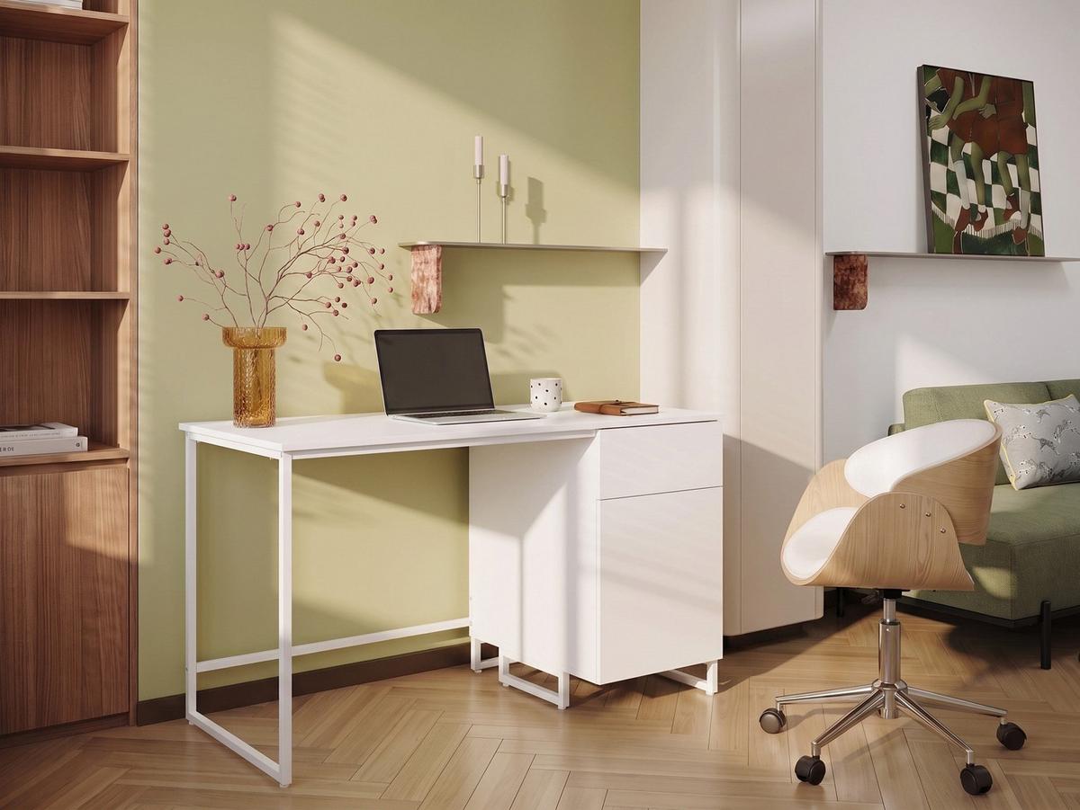 SCHREIBTISCH Weiß 120/60 cm Lexton - Weiß, Holzwerkstoff (60/120/75cm) - Beliani