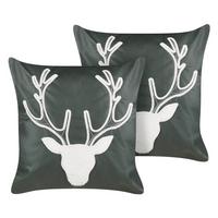 DEKOKISSEN 2er-Set Grün 45/45 cm Bicocca - Weiß/Grün, Textil (45/45cm) - Beliani