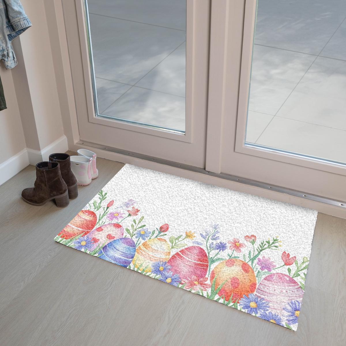 FUSSMATTE Blumengarten - Bunt - Eier Teppichmatte 90x60 cm - Multicolor/Weiß, Kunststoff (60/90cm) - MuchoWow