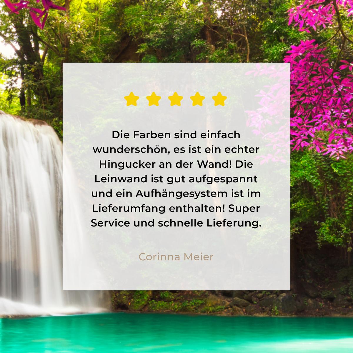 LEINWANDBILD Wasserfall mit bunten Blumen und Bäumen - Natur - Dschungel Deko Wohnzimmer 20x20 cm - Waldgrün, Textil (20/20cm) - MuchoWow