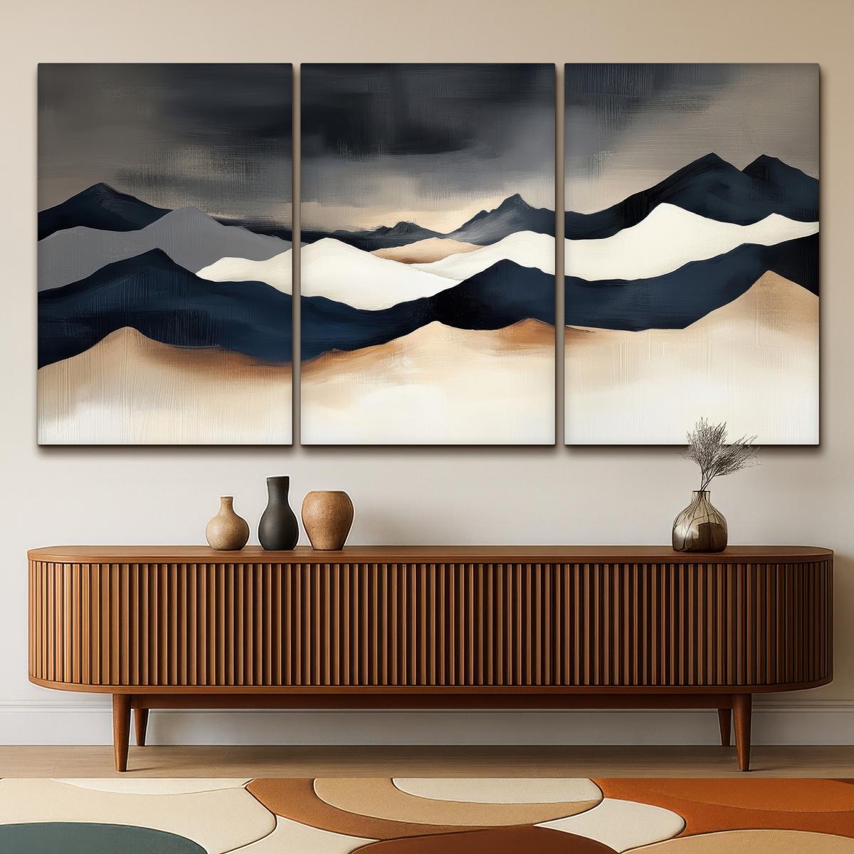 LEINWANDBILD 3er Set Landschaft - Abstrakt - Modern 240x120 cm - Dunkelblau, Textil (240/120cm) - MuchoWow