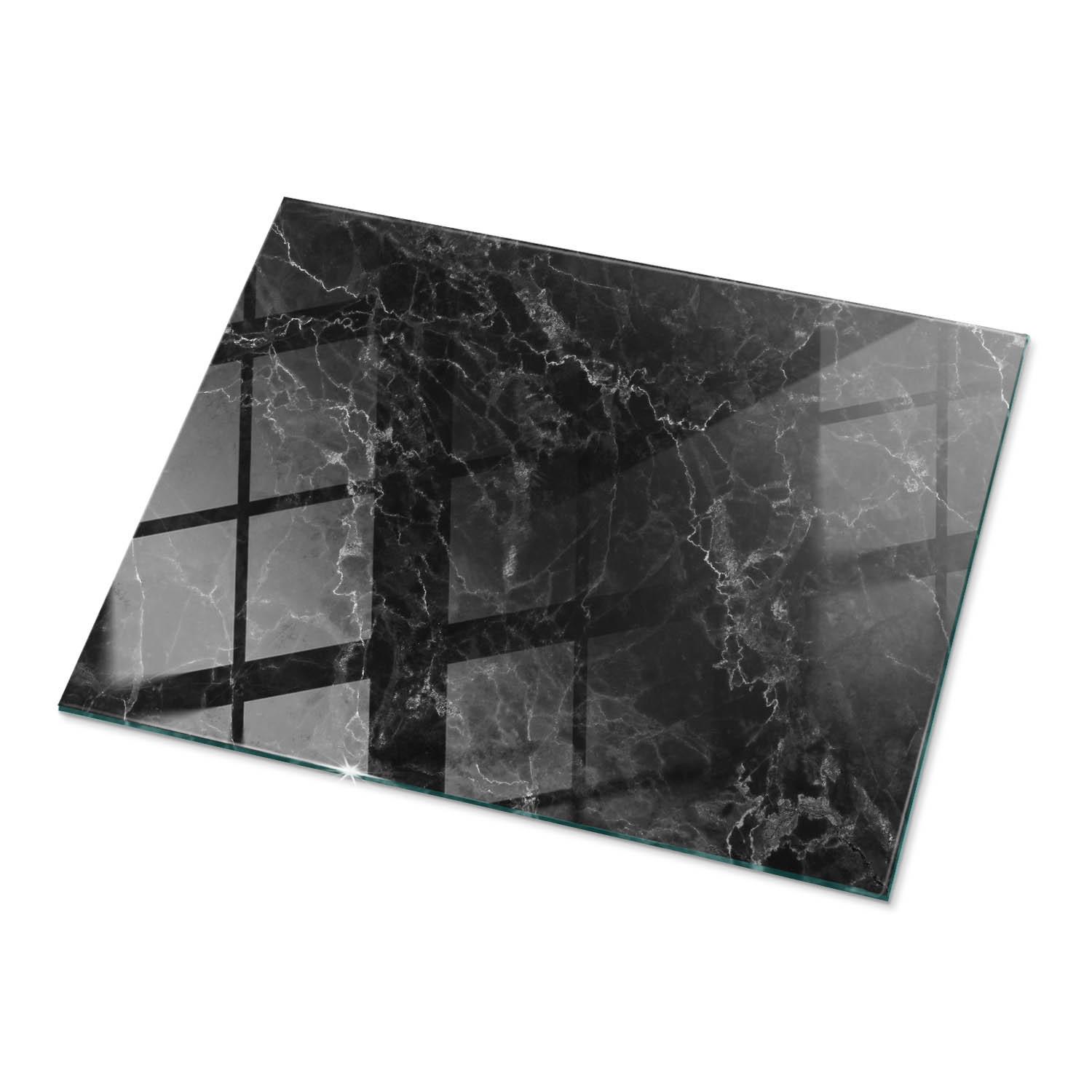 TISCHPLATTE 80x60 cm Marmormuster mit Adern - Schwarz, Glas (0.4/80/60cm) - TULUP