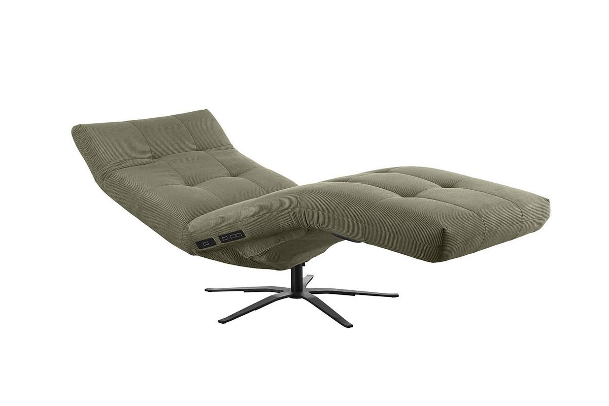 RELAXLIEGE LETICIA Grün Cord Drehbar (360°), Relaxfunktion - Schwarz/Olivgrün, Textil/Metall (82/115/156cm) - KAWOLA