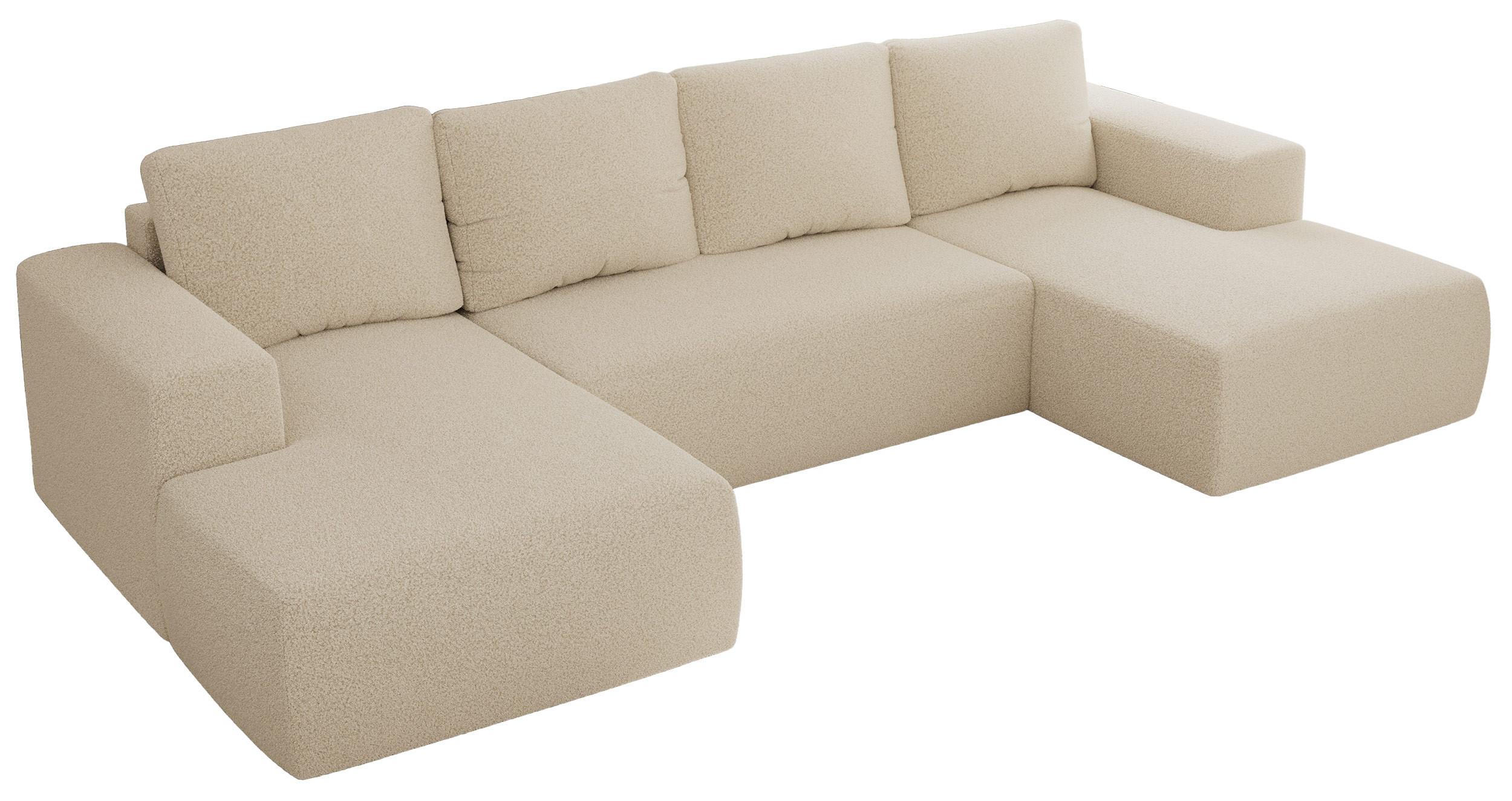 WOHNLANDSCHAFT TRENTINO U Beige Boucle - Beige/Schwarz, Kunststoff/Textil (334/91/163cm) - MKS