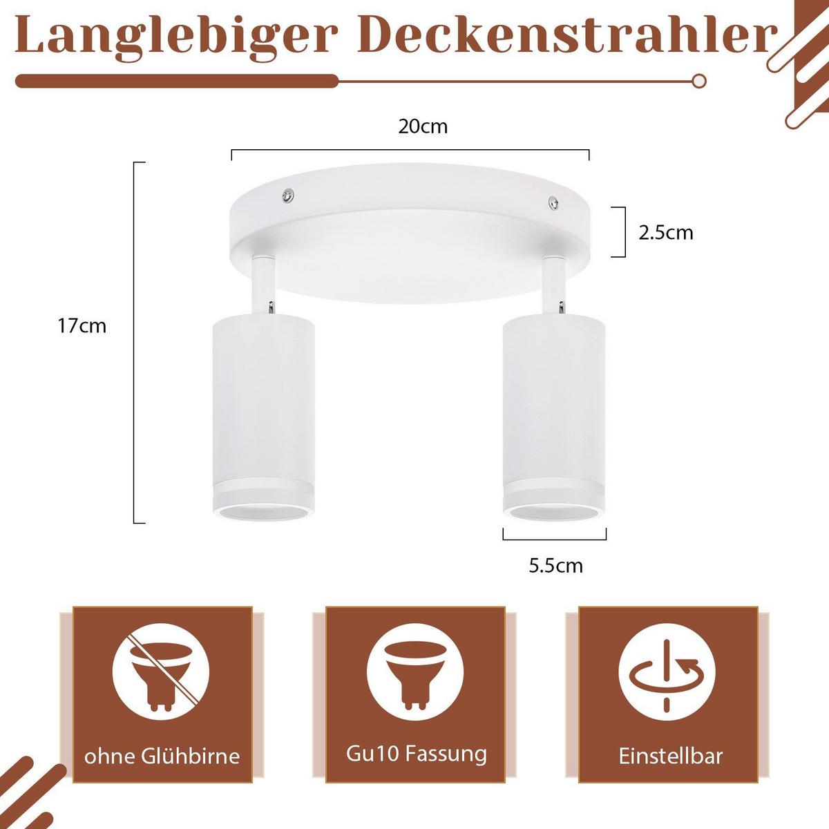 DECKENSTRAHLER Heilbronn 2-flammig 20/20/17 cm - Weiß, Metall (20/20/17cm) - Nettlife