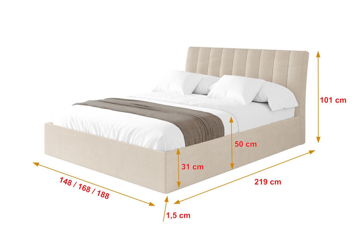 POLSTERBETT mit Bettkasten und Lattenrost, Bett mit Matratze H3/H4 - ILAN 160x200 Beige - Kaschmir, Holzwerkstoff/Textil (160/200cm) - ALTDECOR