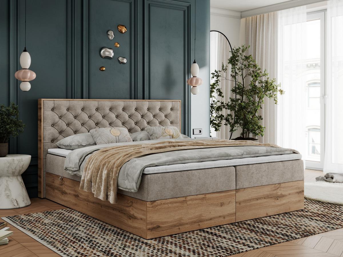 BOXBETT ALBERO 3 - 180/200 Beige Struktur - H4 - Beige, Holz/Textil (180/200cm) - MKS