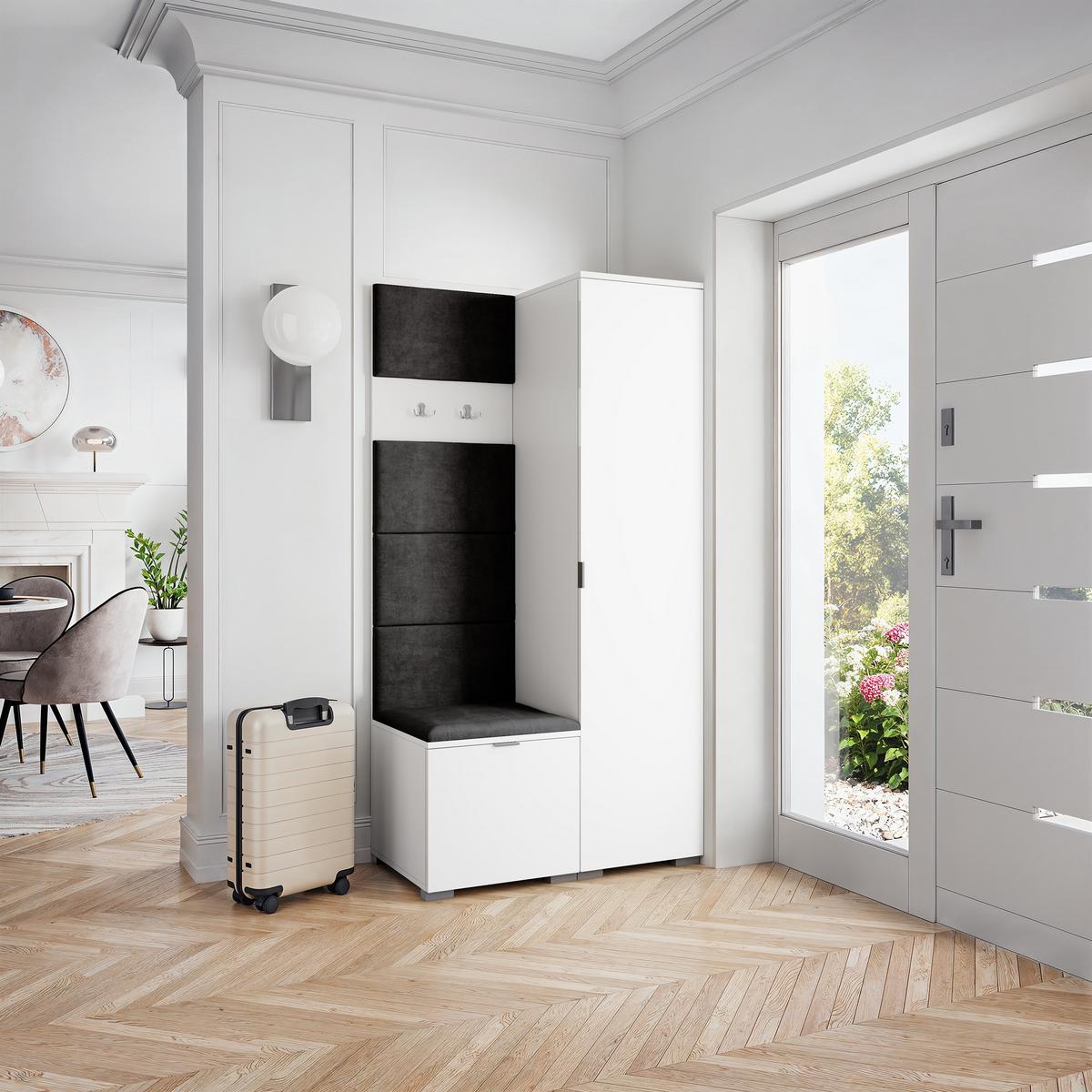 GARDEROBENSCHRANK LORI 95/181/51 cm Modern Weiß - Schwarz/Weiß, Holzwerkstoff (95/181/51cm) - MASSENO