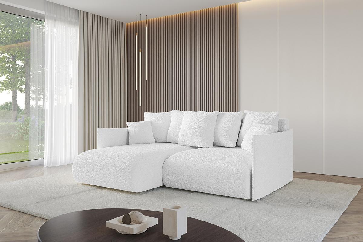 ECKSOFA Ottomane links ONESK-L 216x177x72 Weiß Bouclé - Weiß, Holzwerkstoff/Kunststoff (216/177cm) - ALTDECOR