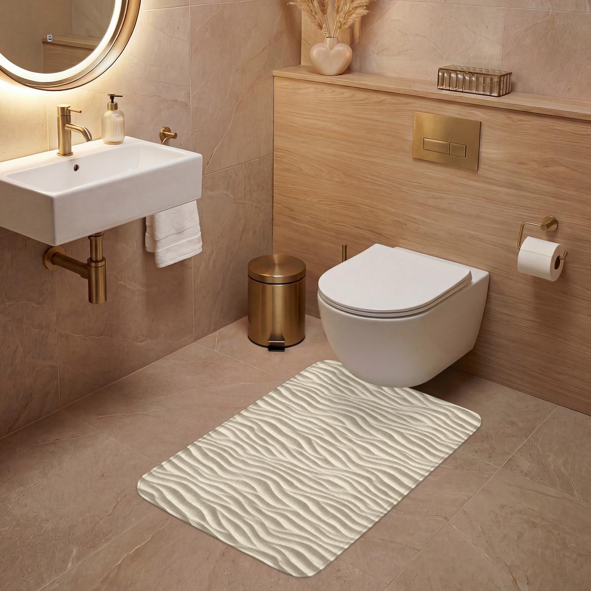 WC-VORLEGER Sand - Wellen - Beige Toilettenvorleger 60x90 cm - Beige, Textil (60/1cm) - OnlyWow