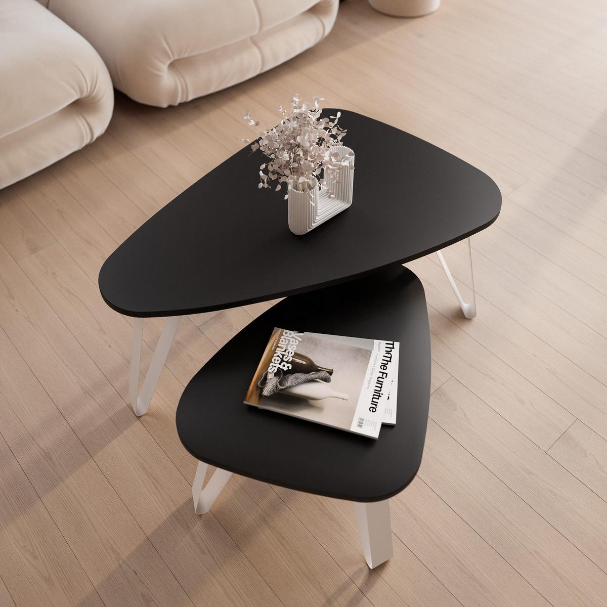 SATZTISCH NOA Stahlgestell, Freiform, Kaschmir / Schwarz Molet - Kaschmir/Schwarz, Holzwerkstoff/Metall (94/60/42cm) - Idohome