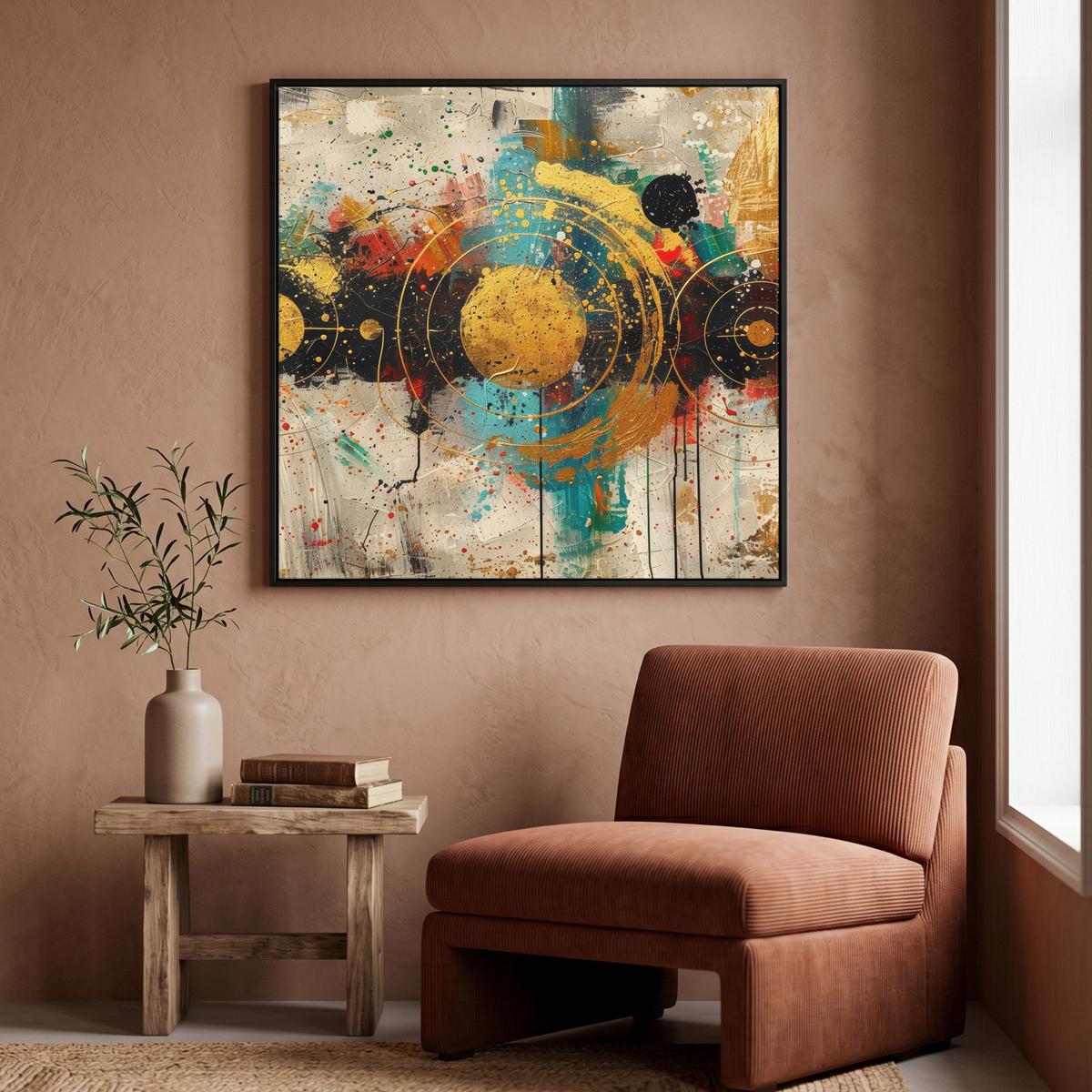 LEINWAND Bilder mit Rahmen - Abstrakt - Kunst - Gold - Modern - 90x90 - Multicolor, Textil (90/90cm) - MuchoWow
