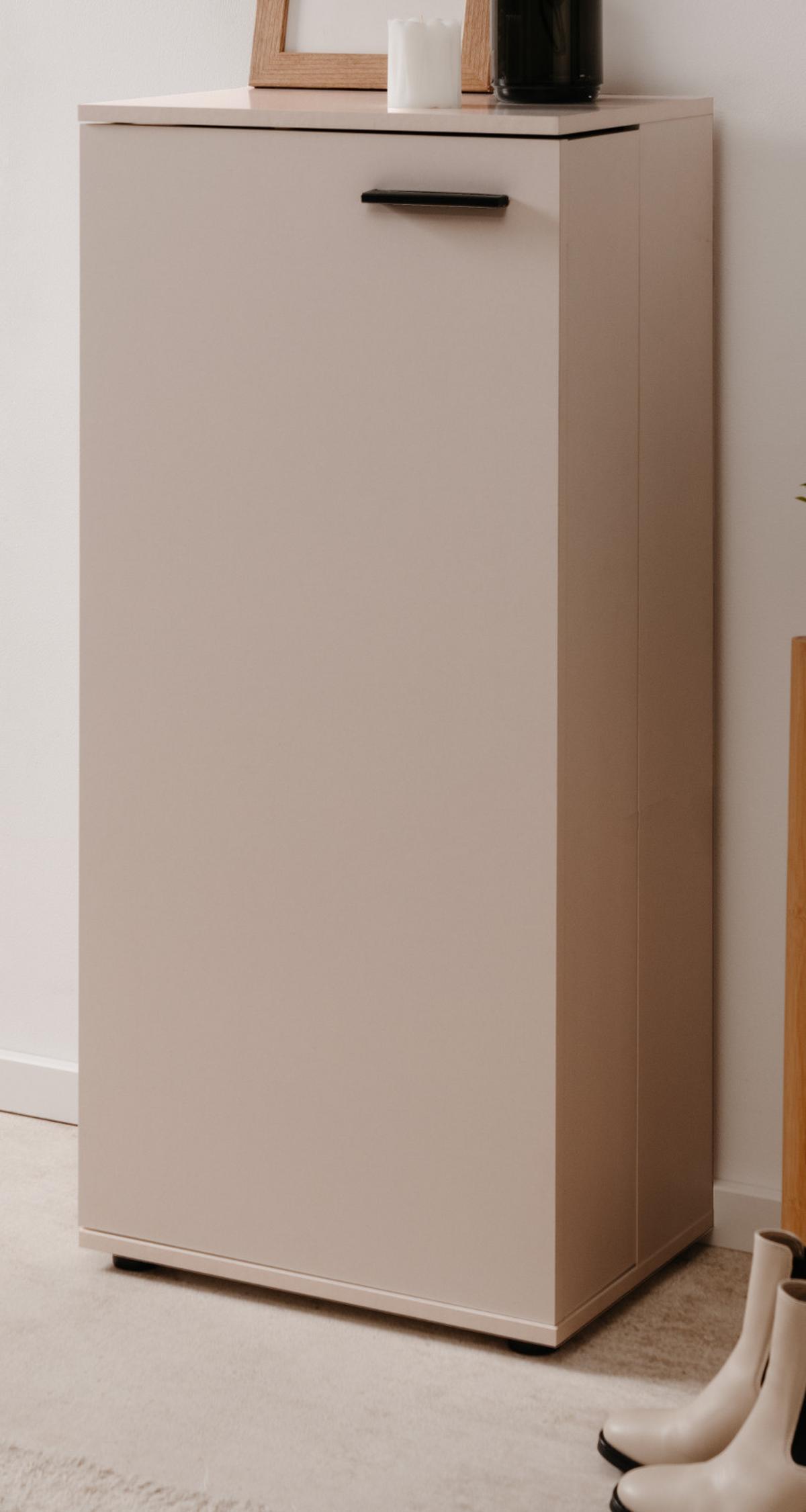 SCHUHSCHRANK samtfarben 50 cm, Schuhkommode aufklappbar mit 6 Fächern - Beige/Schwarz, Holzwerkstoff/Kunststoff (50/110/34cm) - Furn.Design