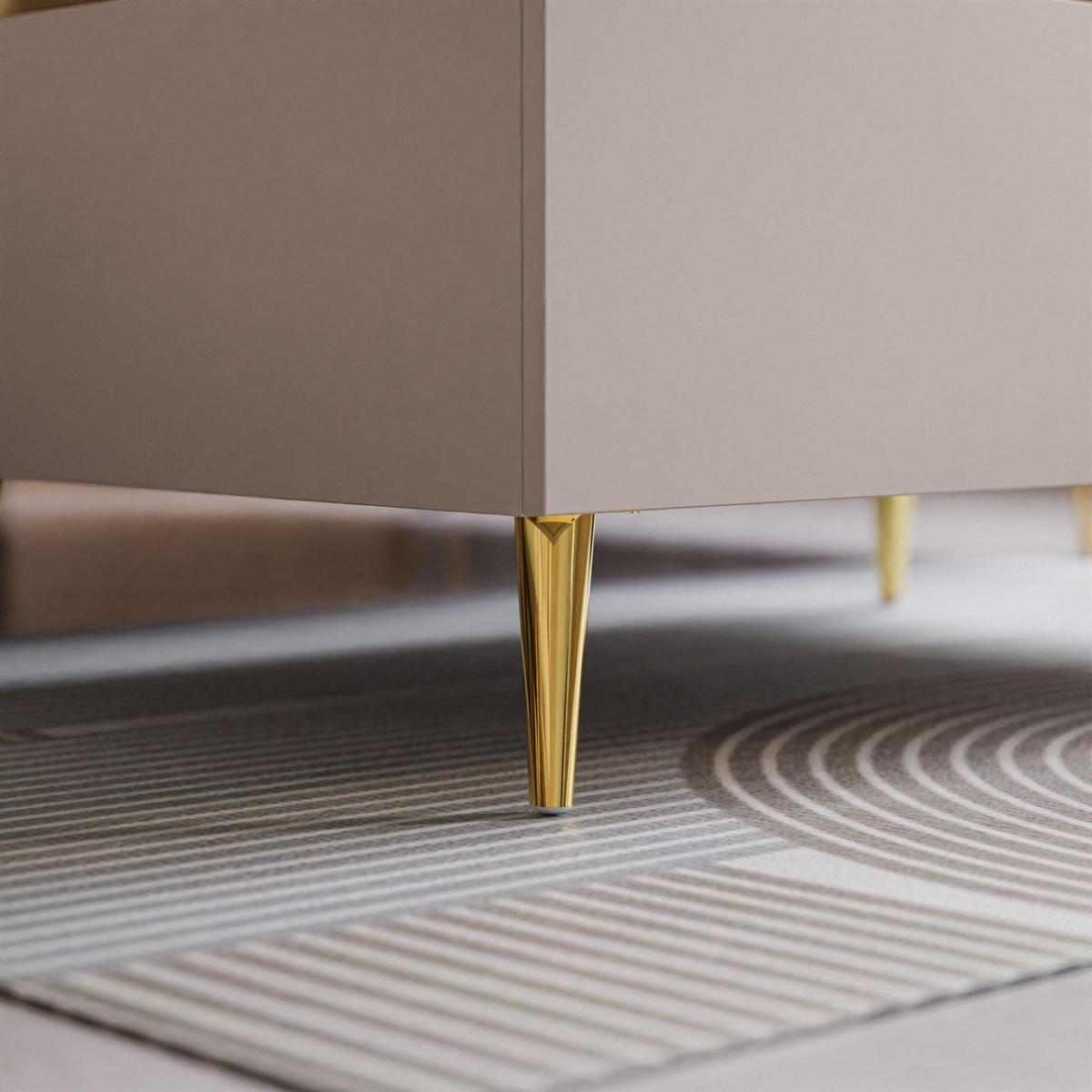 COUCHTISCH AURORA mit Staufach Kaschmir mit schräge Goldchrom Fuße - Kaschmir/Goldfarben, Holzwerkstoff/Metall (60/90/41cm) - Lookway
