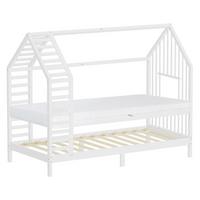 KINDERBETT 90x200 cm mit Matratze Lattenrost & Dach Hausbett aus massivem Kiefernholz Weiß - Weiß, Holz (90/200cm) - ML-DESIGN