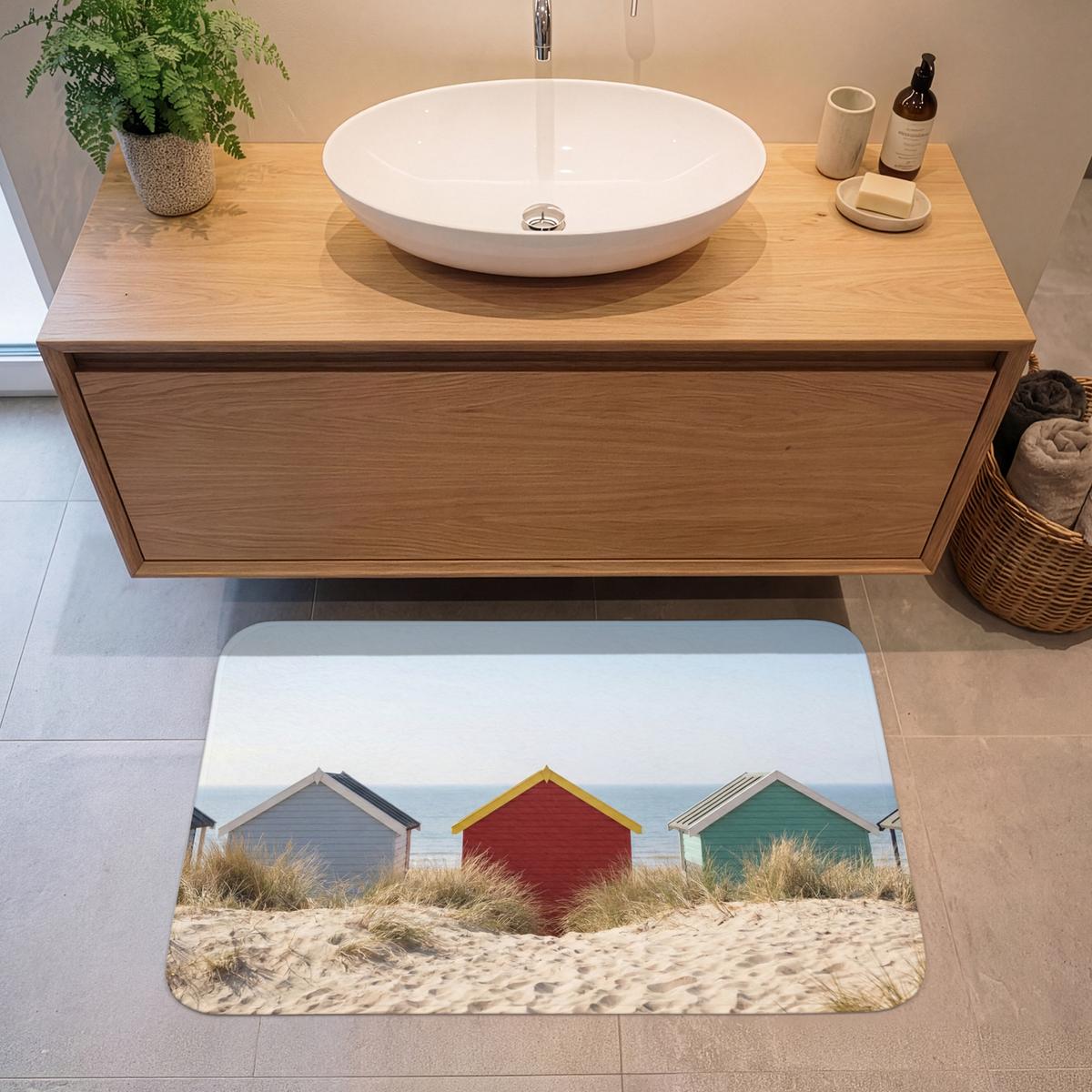 BADEMATTE Strand - Ferienhäuser - Farbenfroh - Dünen 90x60 cm - Multicolor, Textil (90/60cm) - OnlyWow
