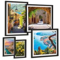BILDER SET 5er Set - 50x50 cm & 20x30 cm & 40x60 cm Schwarzer Rahmen - Bezaubernde Straßen voller Zitronenblüten - Schwarz, Kunststoff (40/60cm) - TULUP