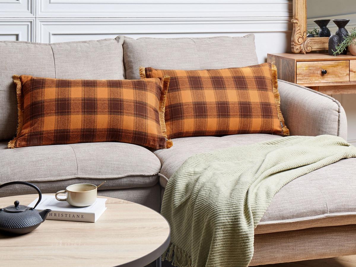 DEKOKISSEN 2er-Set Orange 40/70 cm Barja - Schwarz/Orange, Textil (70/40cm) - Beliani
