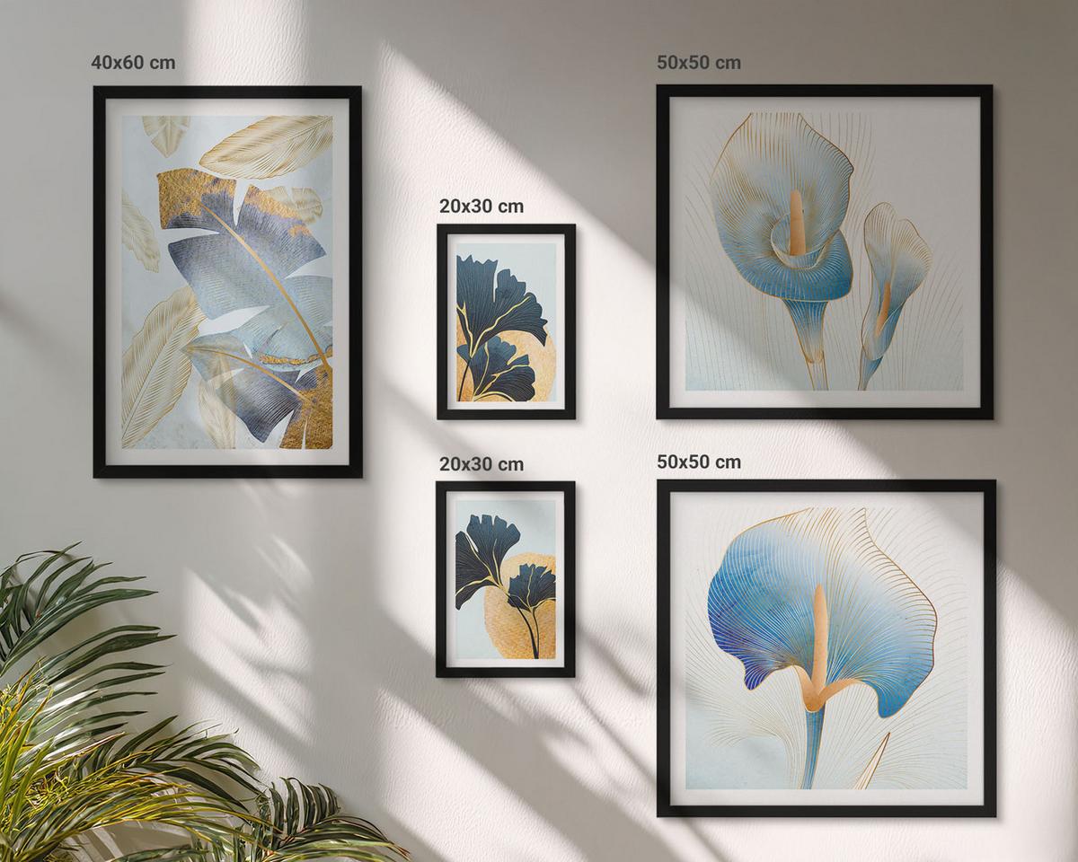 BILDER SET 5er Set - 50x50 cm & 20x30 cm & 40x60 cm Schwarzer Rahmen - Zitronenweinporträt Kahlo - Schwarz, Kunststoff (40/60cm) - TULUP