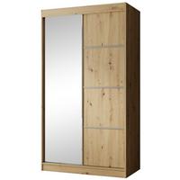 SCHWEBETÜRENSCHRANK Paco 120/215/61 2-türig eiche Craft mit Spiegel - Eichefarben, Holzwerkstoff (120/215/61cm) - Beautysofa