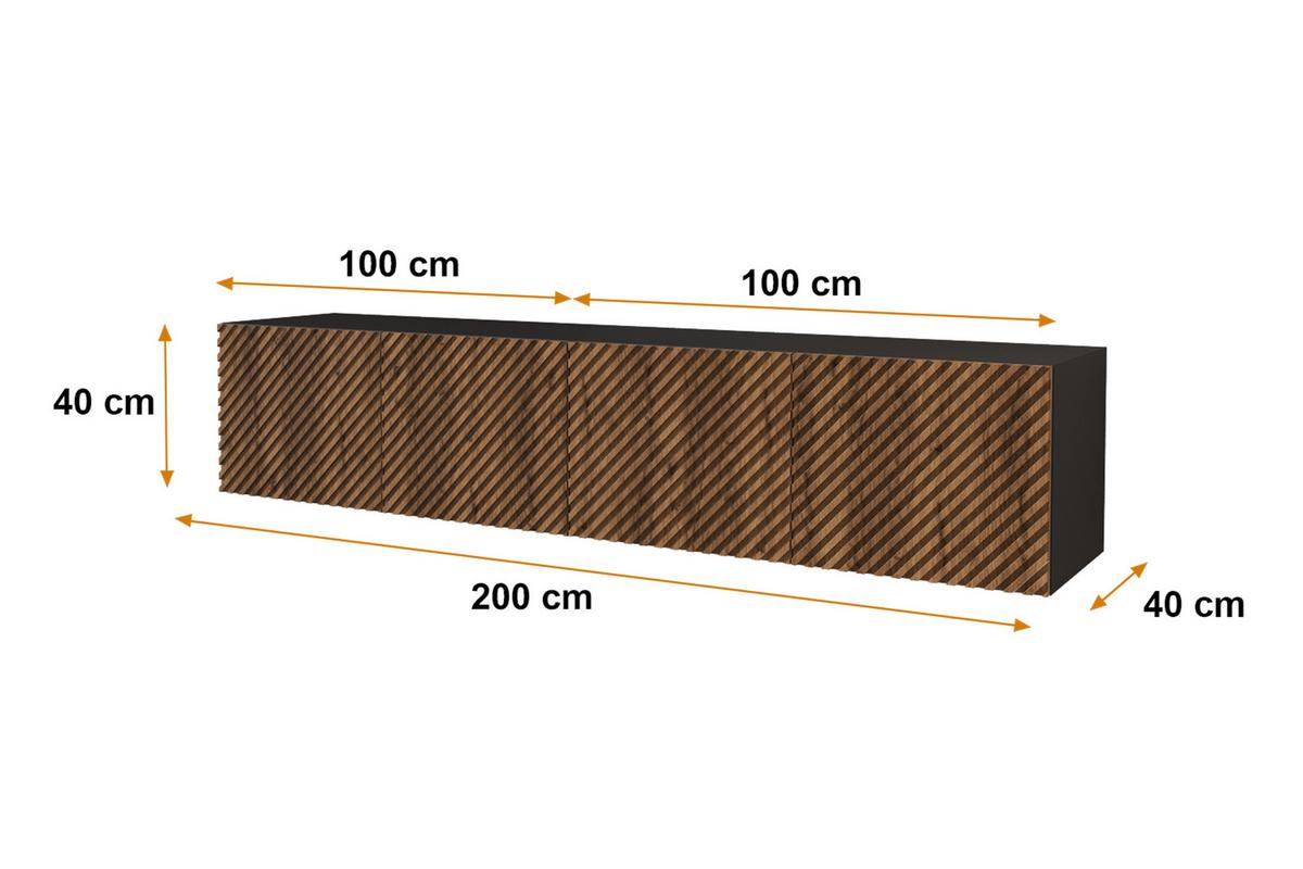 LOWBOARD ZENO-W 2x100x40x40 cm - Schwarz / Katania - Eiche Wotan, Holzwerkstoff (200/40/40cm) - ALTDECOR