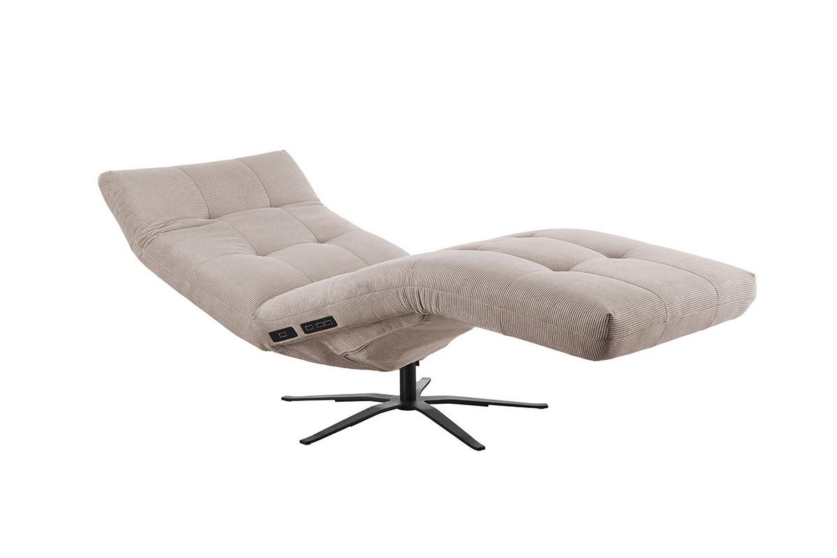 RELAXLIEGE LETICIA Beige Cord Drehbar (360°), Relaxfunktion - Beige/Schwarz, Textil/Metall (82/115/156cm) - KAWOLA