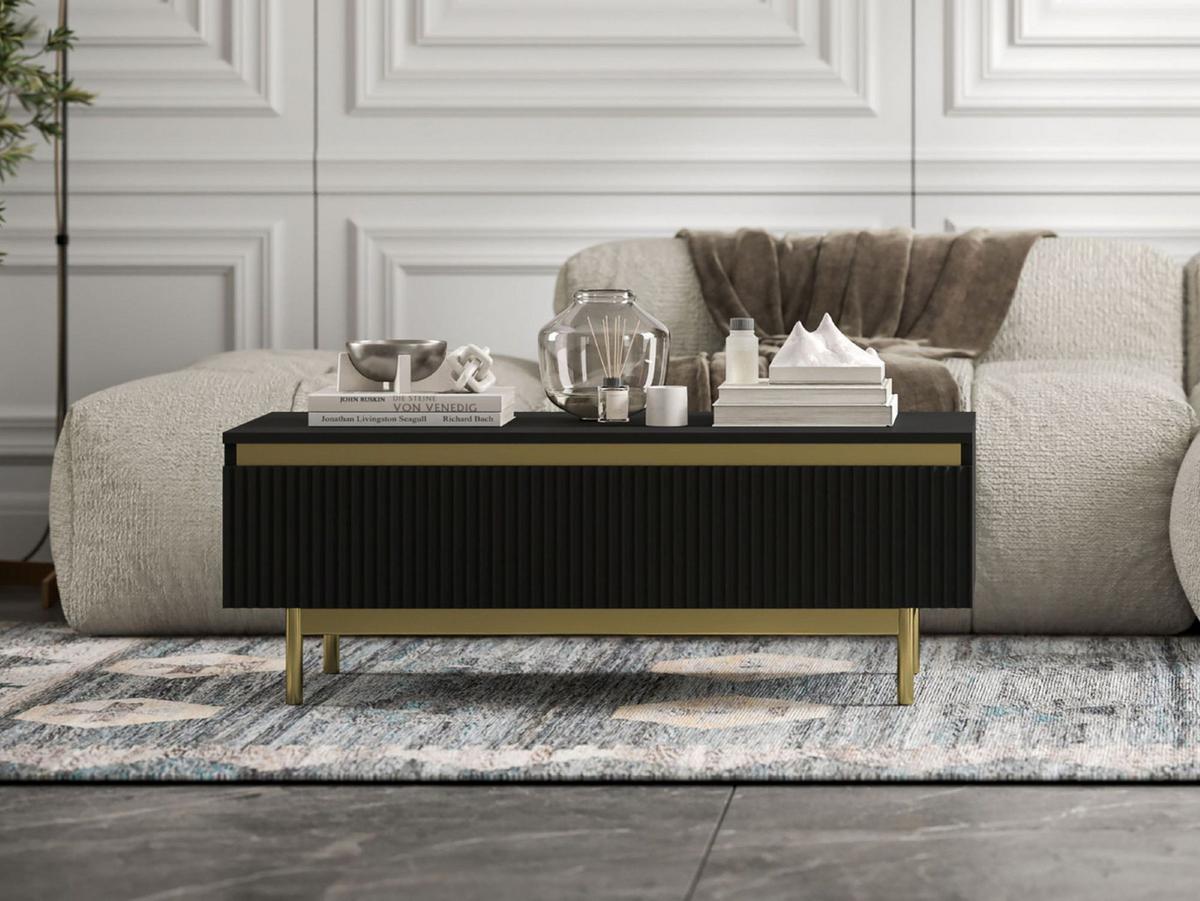 COUCHTISCH Selene Schwarz matt 109 cm mit Metallrahmen - Goldfarben/Schwarz, Holzwerkstoff/Metall (50/109/39cm) - Meble Lindner