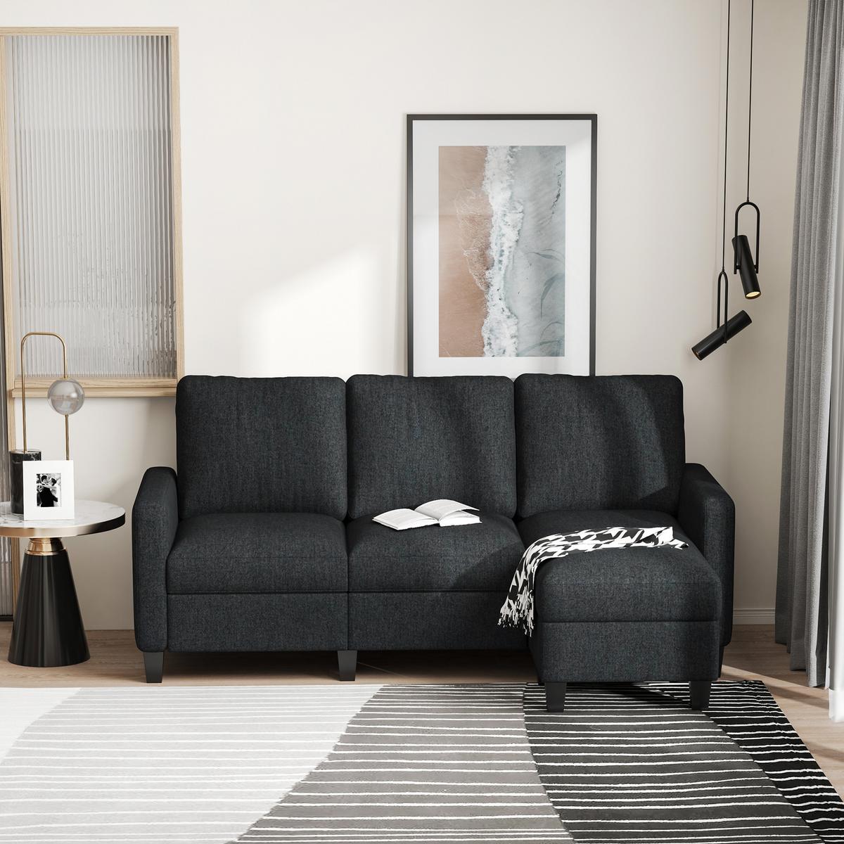 ECKSOFA L-Form Couchgarnitur mit wendbarer Chaiselongue Dunkelgrau - Dunkelgrau/Schwarz, Kunststoff/Textil (139/197cm) - HOMCOM