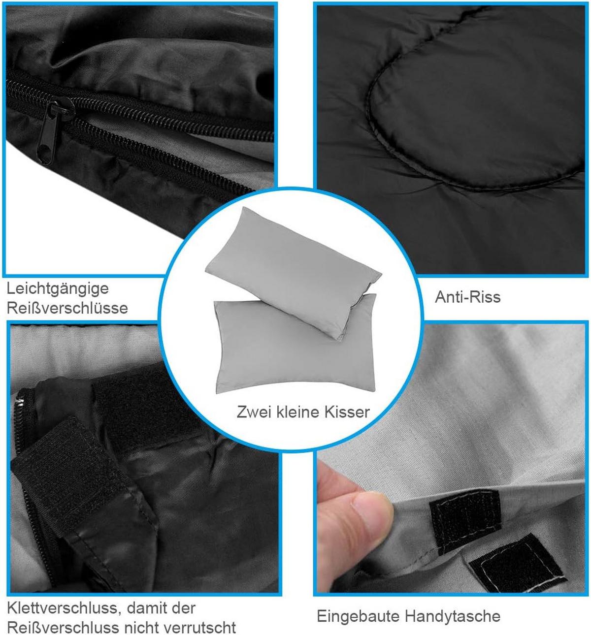DOPPELSCHLAFSACK Schwarz - Schwarz, Textil - COSTWAY