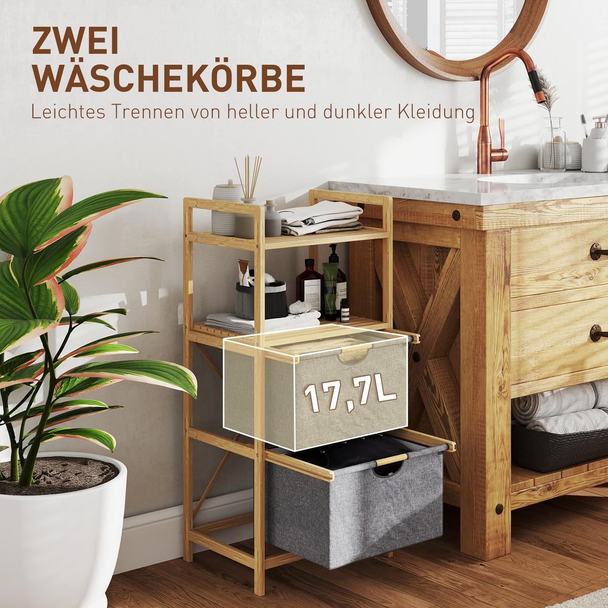 WÄSCHEKORB 35,4 L Wäschesammler, Natur - Naturfarben, Naturmaterialien (34/96/44cm) - HOMCOM