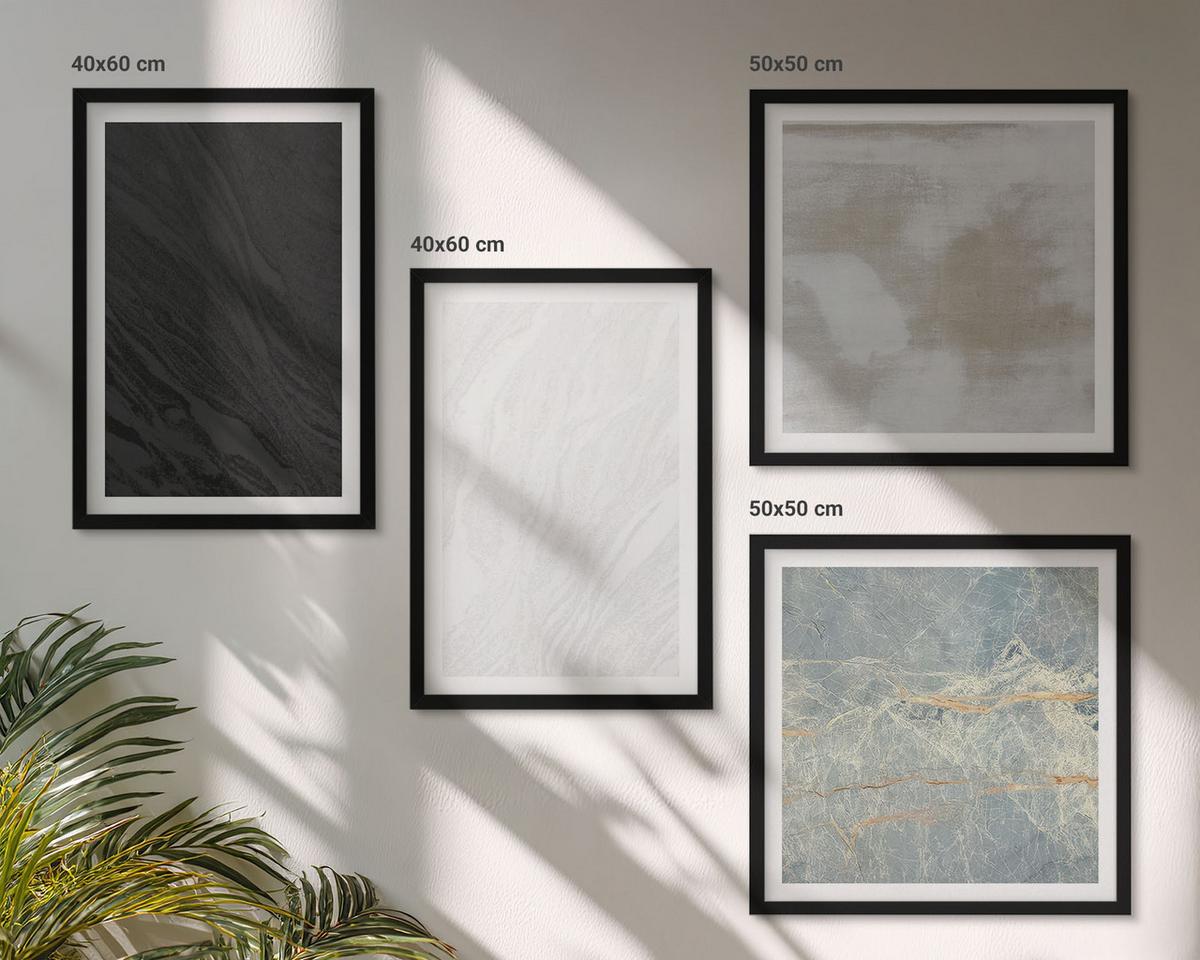 BILDER SET 4er Set - 50x50 cm & 40x60 cm Schwarzer Rahmen - Steintexturen - Schwarz, Kunststoff (50/50cm) - TULUP