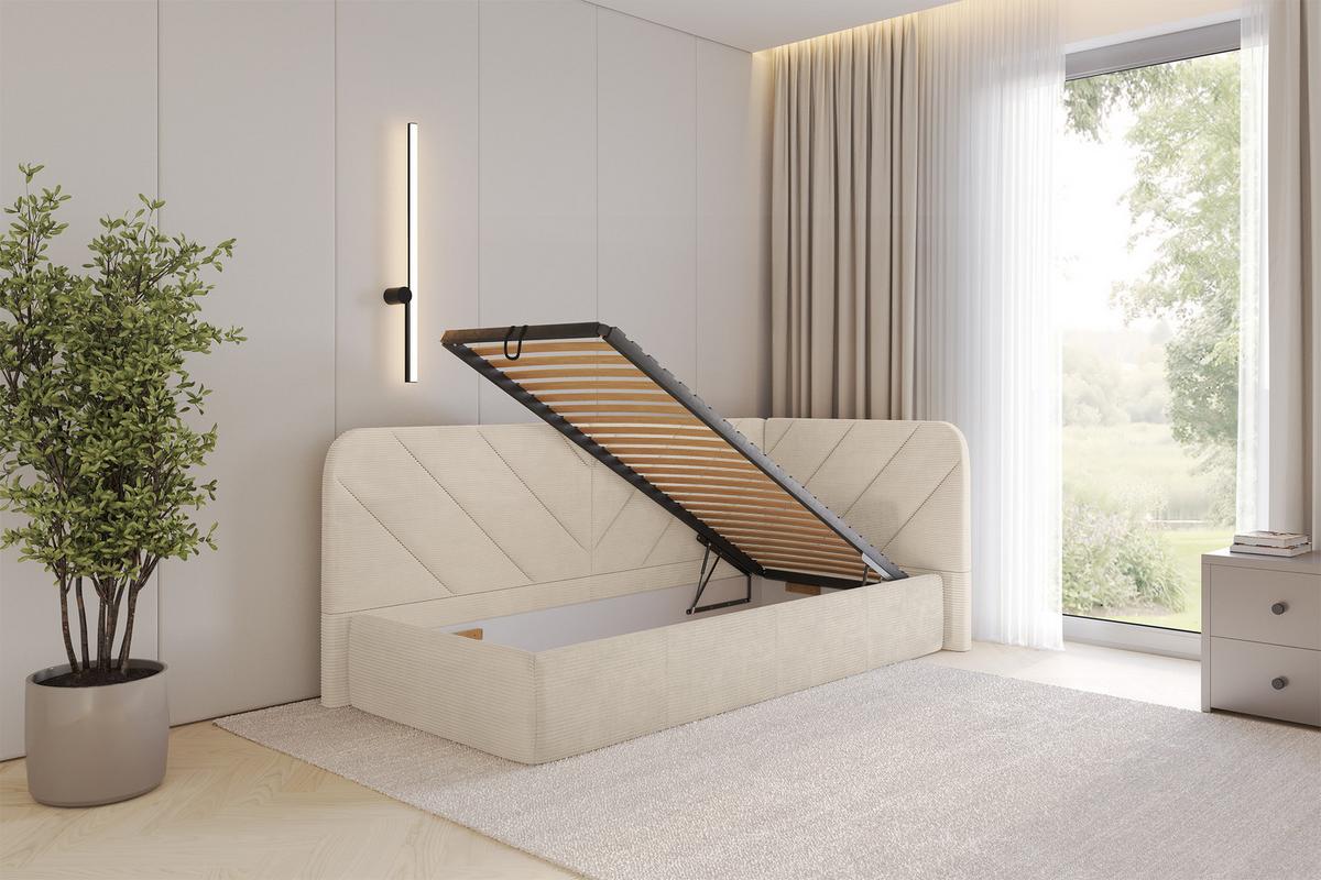 EINZELLBETT Jugendbett mit Bettkasten, Links - FIKY 80x200 Beige - Creme, Holzwerkstoff/Textil (80/200cm) - ALTDECOR