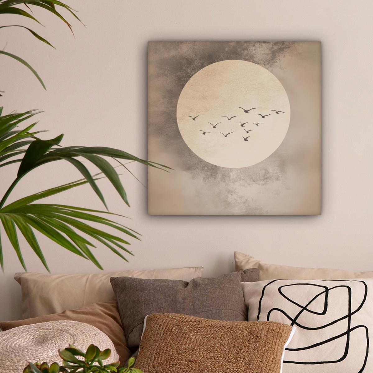 LEINWANDBILD Vogel - Beige - Japanisch Wandbild Wohnzimmer 50x50 cm - Taupe, Textil (50/50cm) - MuchoWow