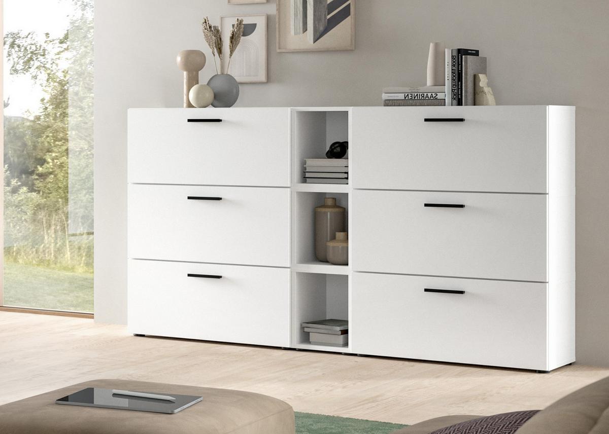SIDEBOARD weiß 176 cm, Kommode mit Soft-Close - Schwarz/Weiß, Holzwerkstoff/Kunststoff (176/99/34cm) - Inn.Furn