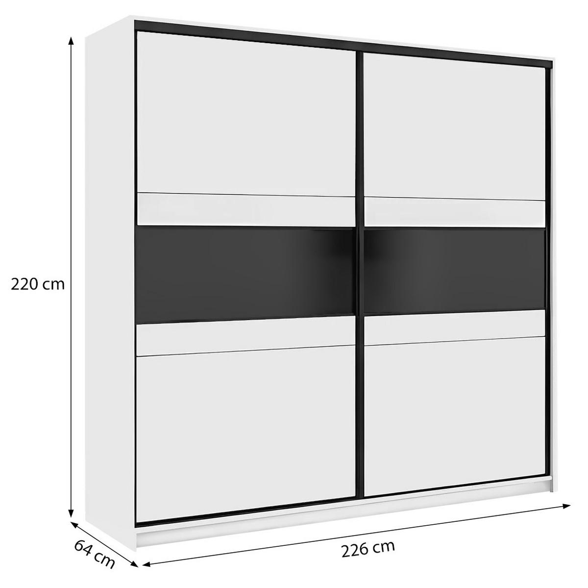 SCHWEBETÜRENSCHRANK Monroe mit 2 Türen ohne Spiegel, 266 cm, Kaschmir+Schwarz Lacobel - Kaschmir/Schwarz, Holzwerkstoff (226/220/64cm) - Beautysofa