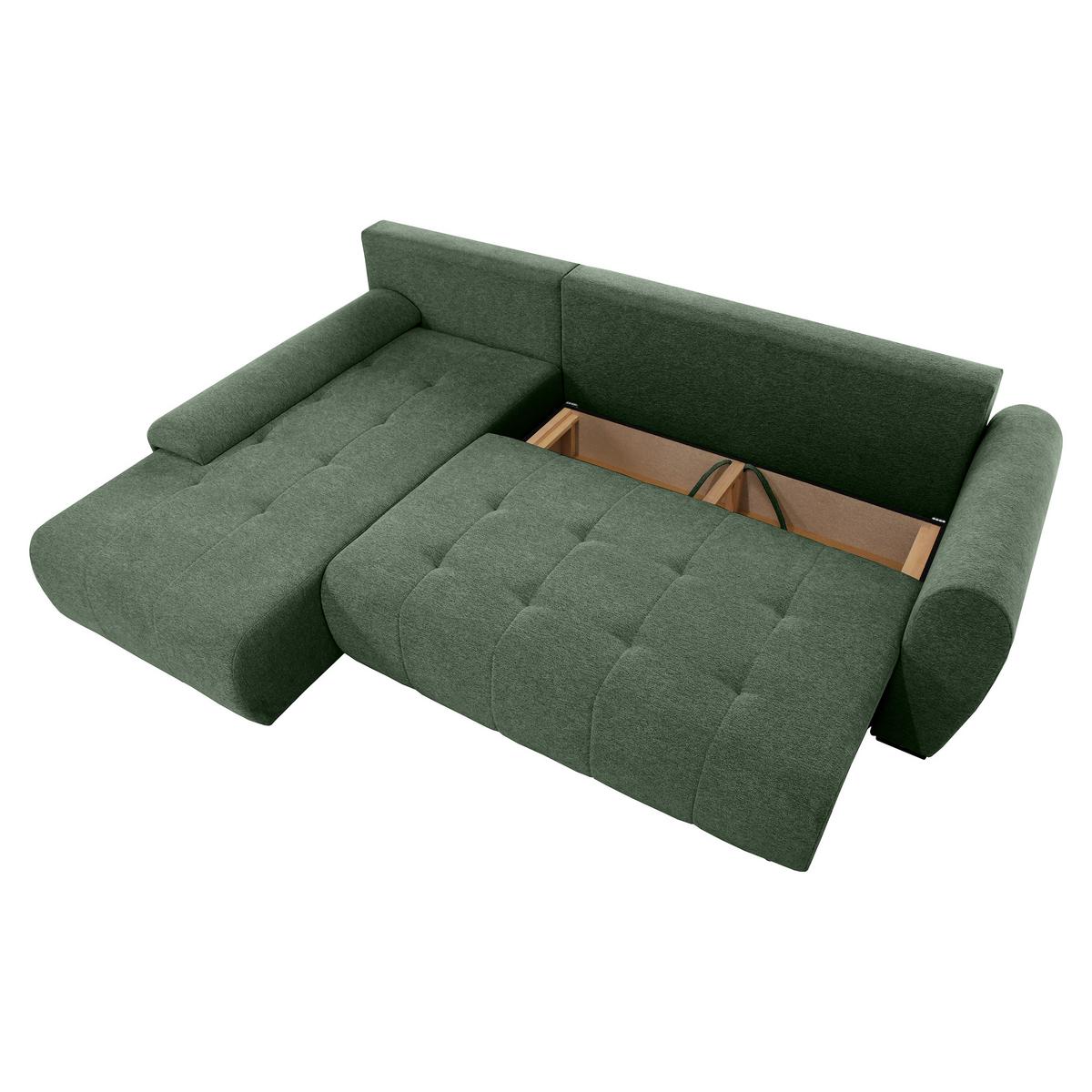 ECKSCHLAFSOFA Dallas mit Bettkasten, 255 cm, Flaschengrün, links, Velour-Stoff - Grün, Textil (255/175cm) - Beautysofa