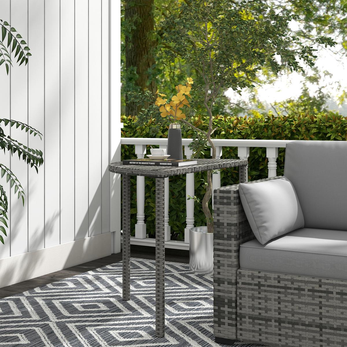 BALKONTISCH, Grau, PE Rattan, Metall - Grau, Kunststoff (100/50/74cm) - Outsunny