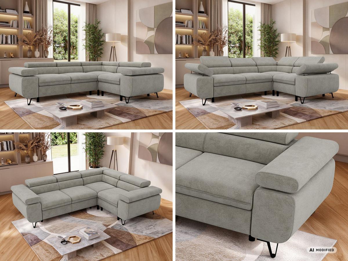 ECKSOFA ORSO L Hellgrau Stukture - Rechts Seite - Hellgrau/Schwarz, Textil/Metall (268/197cm) - MKS