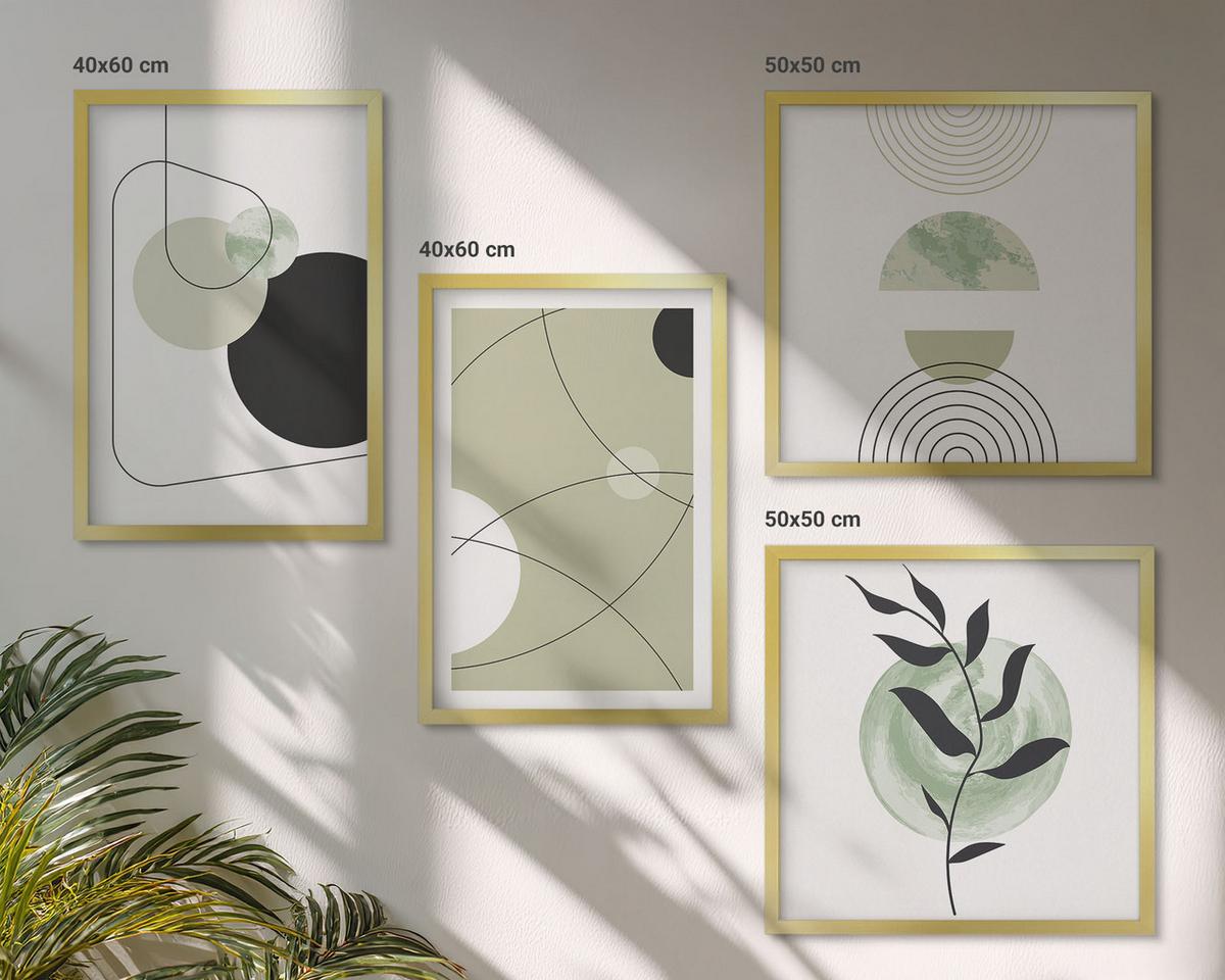 BILDER SET 4er Set - 50x50 cm & 40x60 cm Goldrahmen - Abstrakte Formen und Farben - Goldfarben, Kunststoff (50/50cm) - TULUP