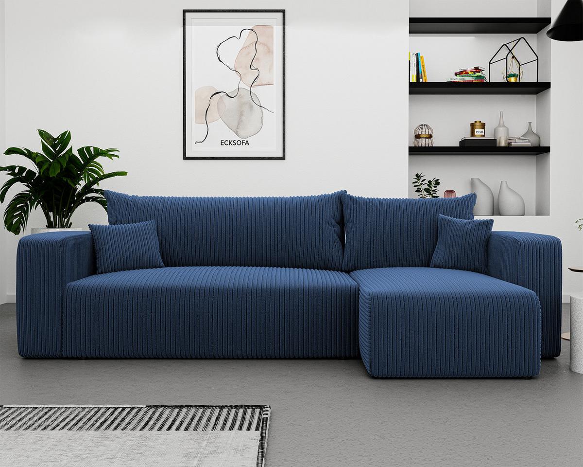 ECKSOFA Blau Cord-Stoff mit Bettkasten - Blau, Textil (248/145cm) - Idohome