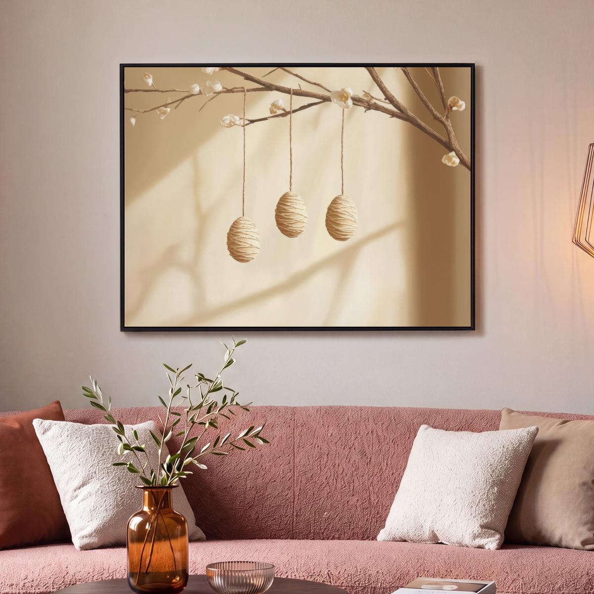 LEINWAND Bilder mit Rahmen - Beige - Osterkuchen - Eier - 100x70 - Beige, Textil (100/70cm) - MuchoWow
