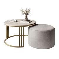 COUCHTISCH mit Hocker LORI Hochglanz gebürstetes Gold/glänzender Kaschmir/Perfect Harmony 82 - Kaschmir, Metall (70/70/49cm) - Lookway