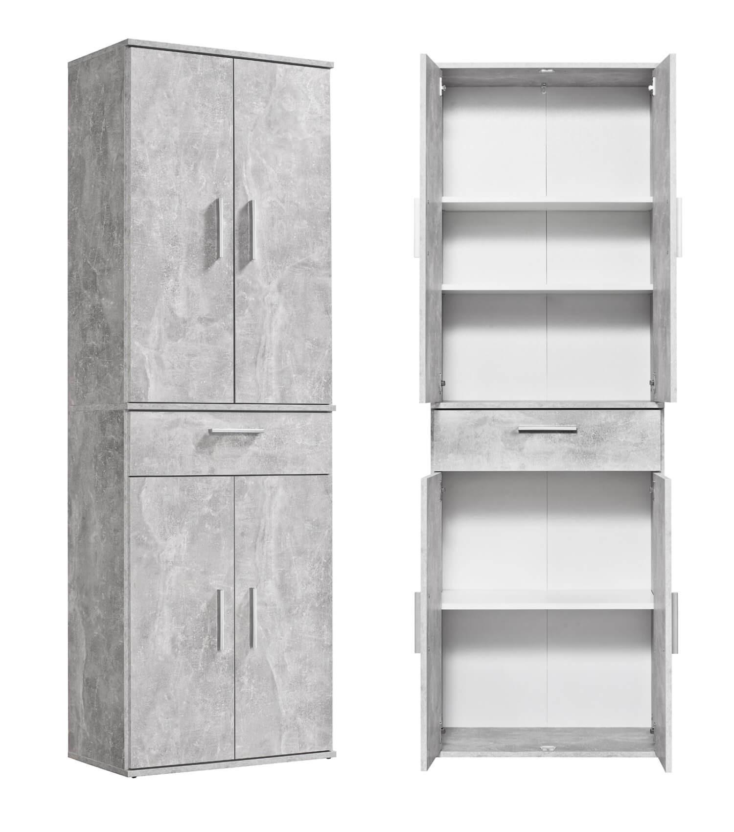 MEHRZWECKSCHRANK Der Praktische - Weiß/Grau, Holzwerkstoff (60/180/34cm) - Mokebo