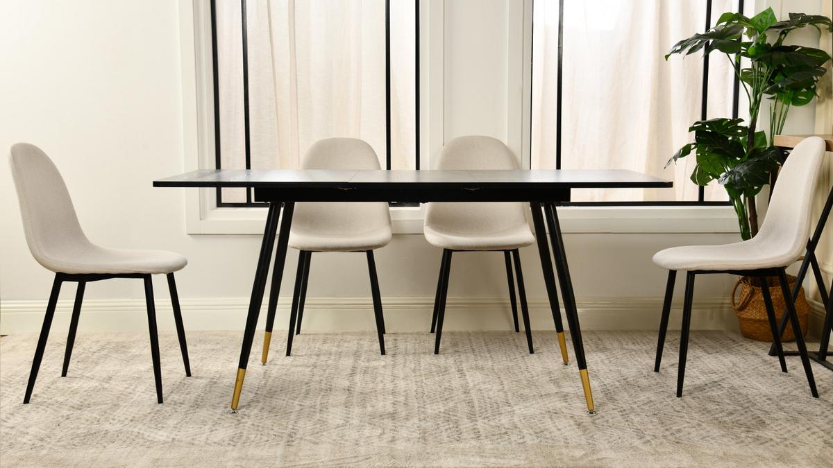 ESSTISCH Schwarz Marmormuster rechteckig ausziehbar 120-160/80/75cm - Schwarz, Holz/Metall (80/120/75cm) - Urban Meuble