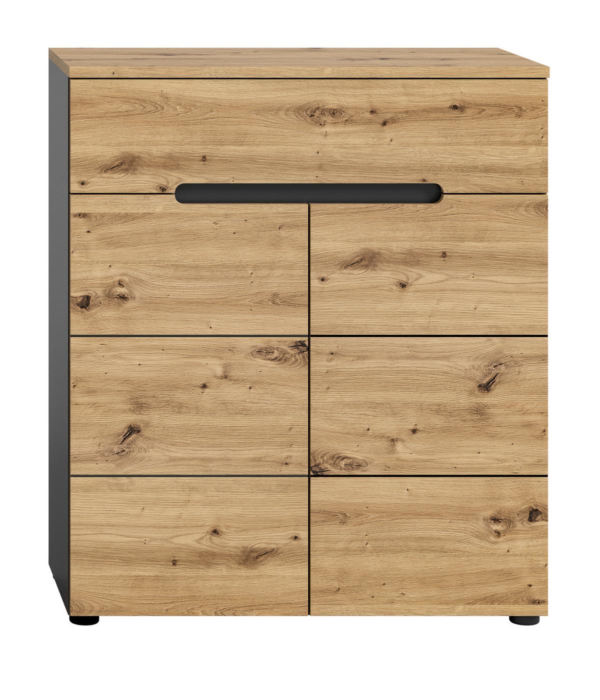 SCHUHSCHRANK Flurkommode Eiche Artisan und grau 80 cm, mit Soft-Close - Schwarz/Eiche Artisan, Holzwerkstoff/Kunststoff (80/94/37cm) - Inn.Furn
