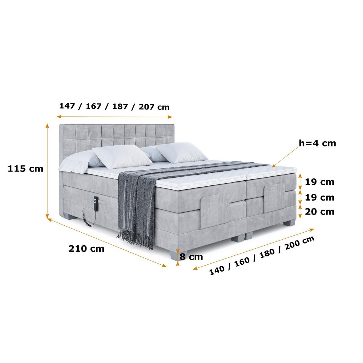 BOXSPRINGBETT elektrisch verstellbar mit 2 Matratzen H4/Taschenfederung OSTO EL 140 x 200 Grau - Grau, Holzwerkstoff (147/200cm) - ALTDECOR