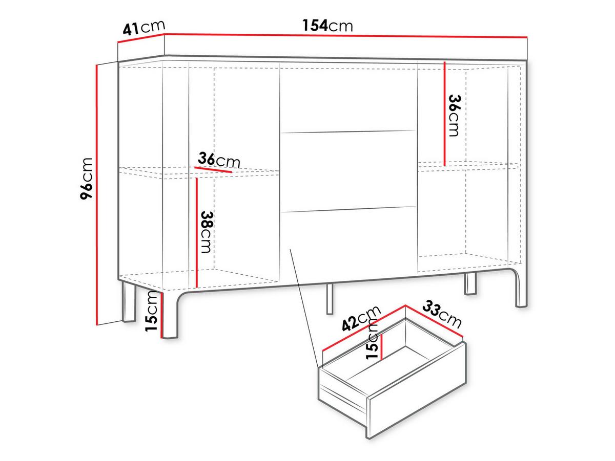 SIDEBOARD Malumi MM01 2D3SZ - Eichefarben/Goldfarben, Holzwerkstoff/Metall (154/96/41cm) - MIRJAN24