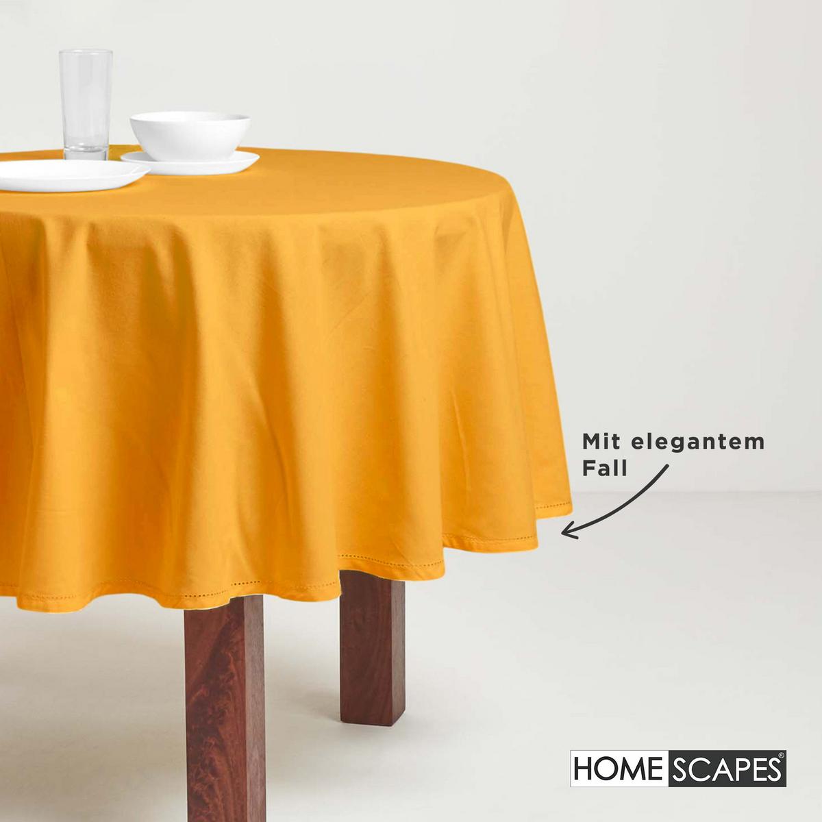TISCHDECKE senfgelb rund 178 cm, 100% Baumwolle - Dunkelgelb, Textil (178/178cm) - Homescapes